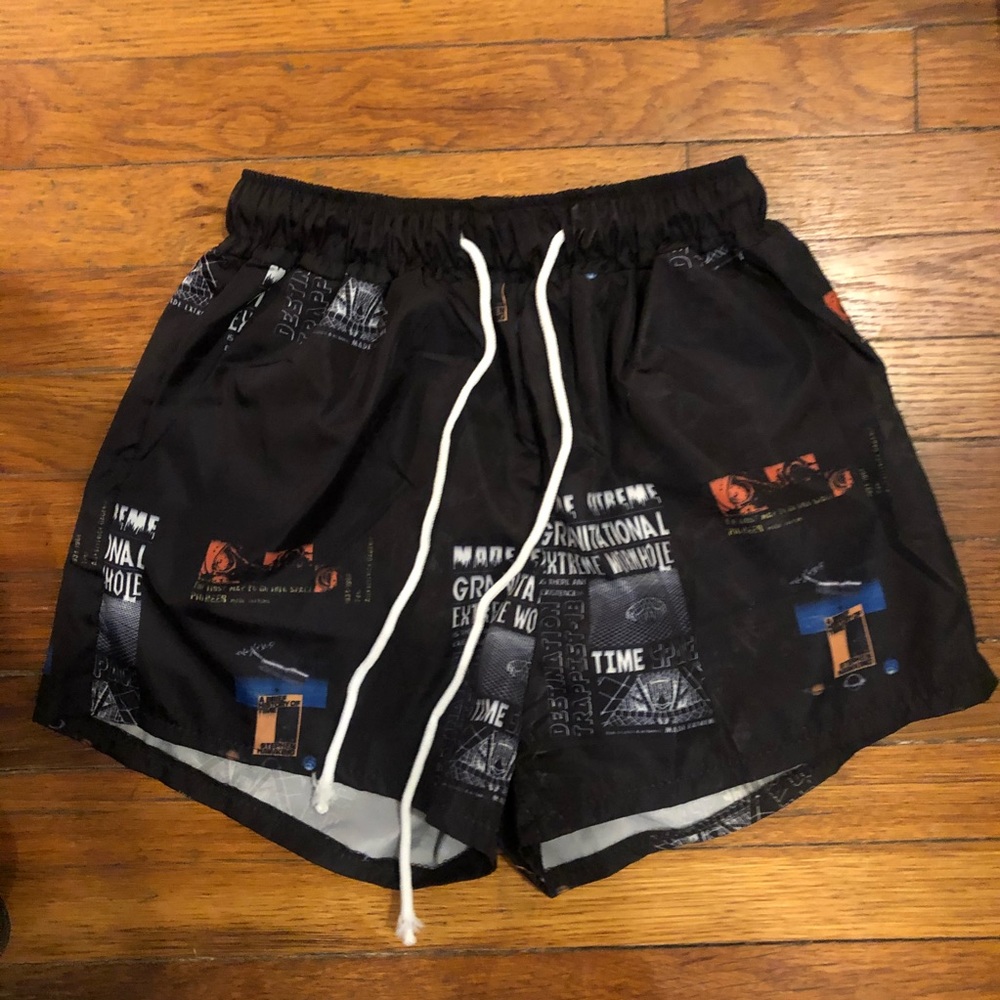 SHEIN Funky Art Print Black Shorts